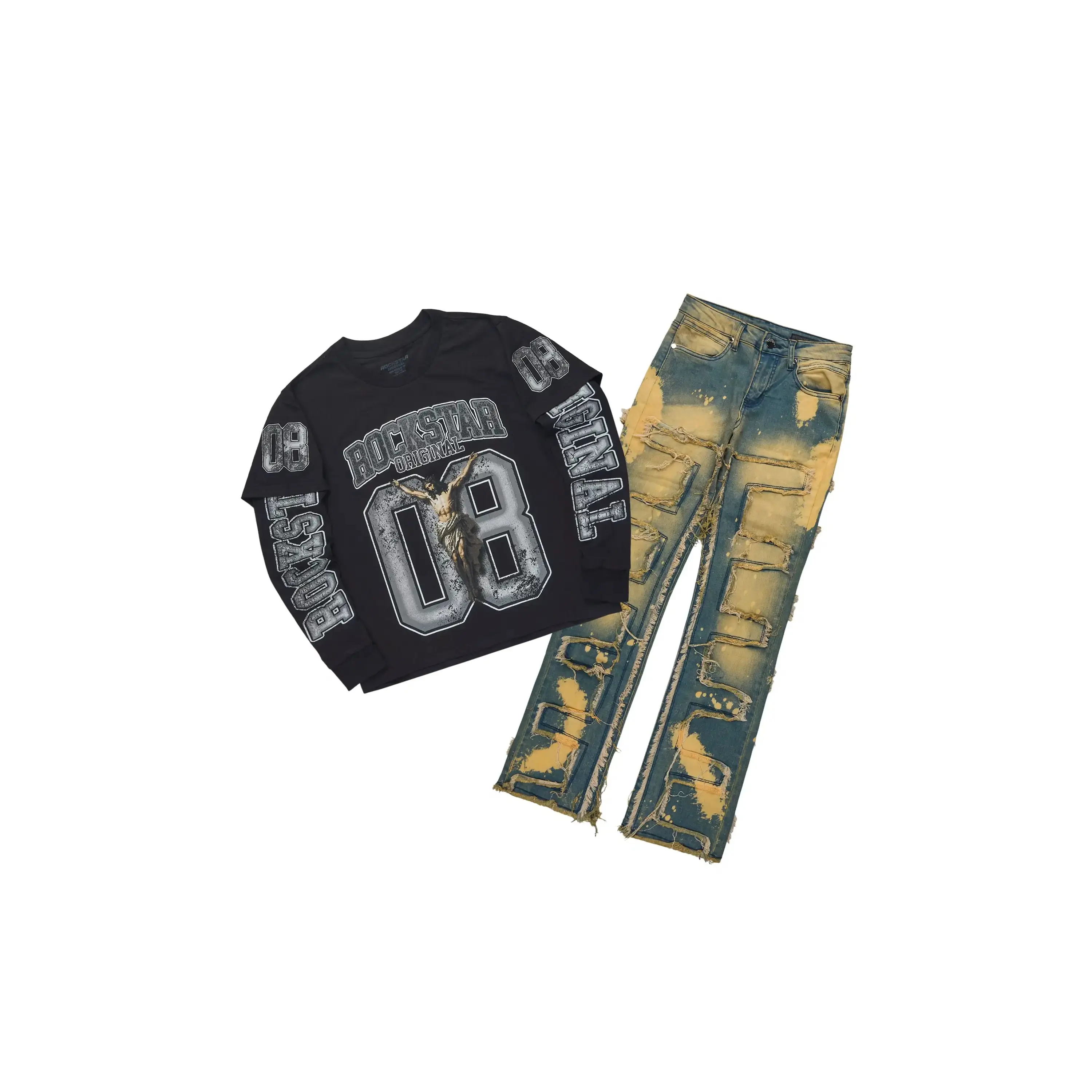 Boys Fields Black Double Layer L/S & Laban Tint Stacked Jean Set