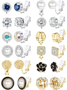 12 Pairs Clip On Earrings for Women Clip Earrings Non Pierced Earrings CZ Flower Twist Knot Simulated Pearl Clip On Earrings Sets Ear Studs
