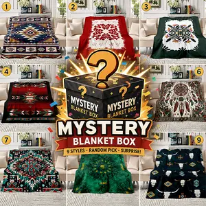 Mystery 60‘’*80‘’ Blanket Box - Random Western Aztec Boho Throw Blanket Surprise, Soft Cozy Flannel Blanket Gift for Adults & Teens