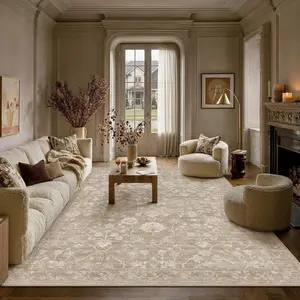 6x9 Area Rugs for Living Room Washable Rug Carpet Beige Neutral Bedroom Rug Non Slip Soft Low Pile Retro Distressed Stain Resistant for  Dining Room Office Farmhouse