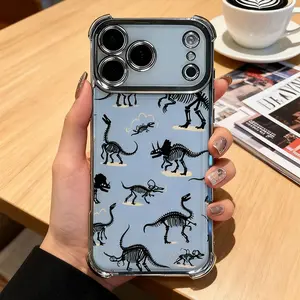 Creative Dinosaur Fossil Pattern Transparent Electroplated Shockproof Phone Case, Suitable for iPhone 17 Air/16 Plus/15 Pro Max/14 Pro/13/12/11/XS Max/X Phone Case, Ideal Gift for Family, Friends, Lovers, Boyfriend, Girlfriend for New Year and Christmas