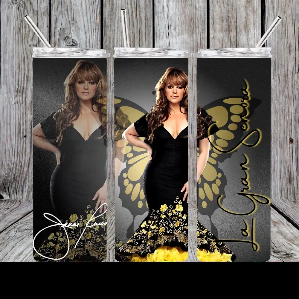 Stylish Classic Jenni Rivera 20oz Stainless Steel Insulated Vacuum Tumbler - Sturdy Handle, Portable Kitchenware Drinkware with Lid, Rubber Sticker, Unique Design for Office, Road Trips, Cup