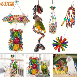 6 Pack (6size)Bird Colorful Chewing Toys Parrot Foraging Shredder Toys Shred Hanging Foraging Toys,Comfy Perch Parakeet for Rope Bungee Bird Pet Supplies