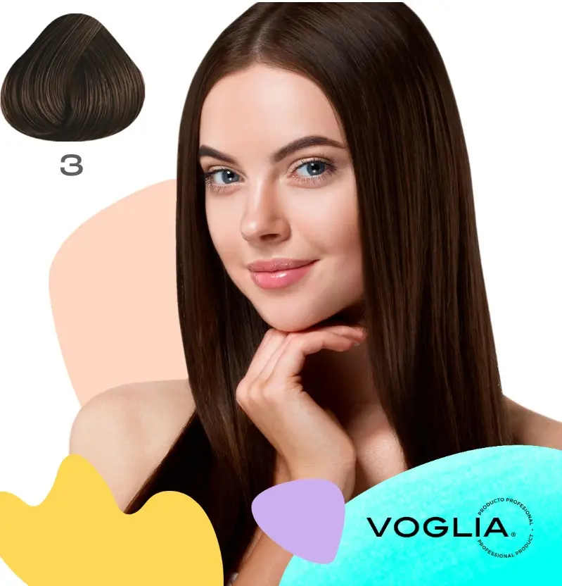 Voglia Professional Permanent Hair Color Cream, 90ml Natural Dark Brown #3 - Haircare Product with Ceramides for Long-Lasting Results