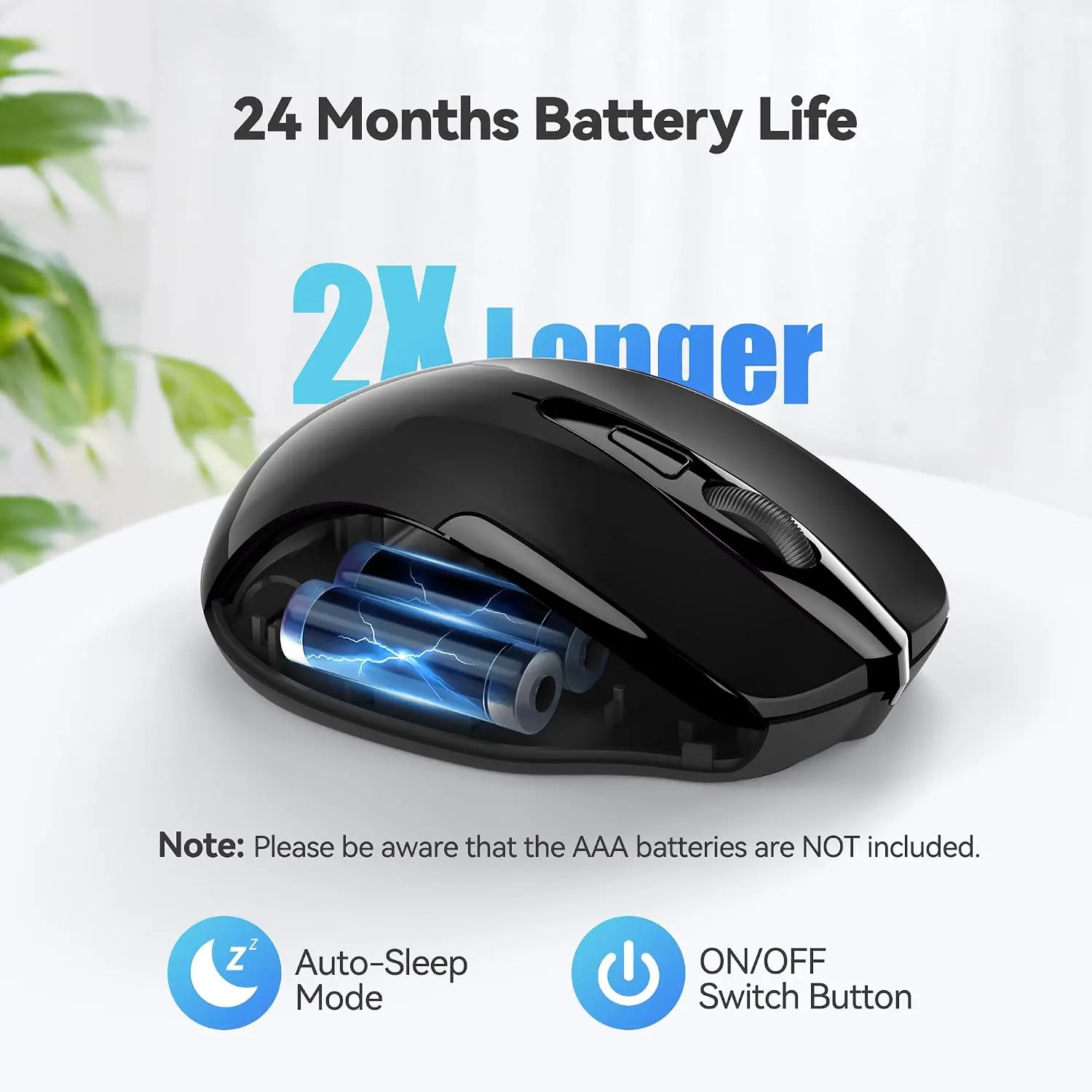 TECKNET M003 Model 2.4G Ergonomic Contoured Form Optical Wireless Mouse - 6 Buttons, 5-Level 2600 DPI High-DPI Track, 24-Month Battery Life for Right-Handed Users' Laptops PCs Chromebook