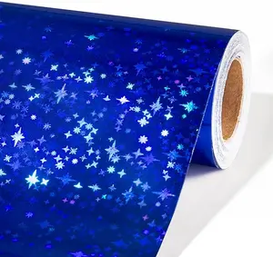 Navy Blue Wrapping Paper-Mini Roll1 17inch*32.8ft（46.8sq.ft.ttl-Holographic wrapping paper with Sparkle Star for Christmas,Birthday,Wedding,Baby Shower,Holiday