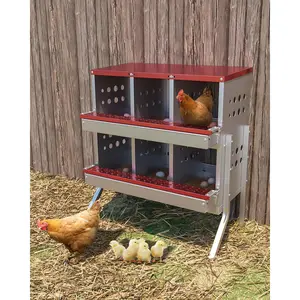 6-Compartment Chicken Nest Box, Hens Laying Nest with Metal Legs & Holes, Wall Mounted Egg Collection Tray  for Chickens, Hens, Ducks,summervibes
