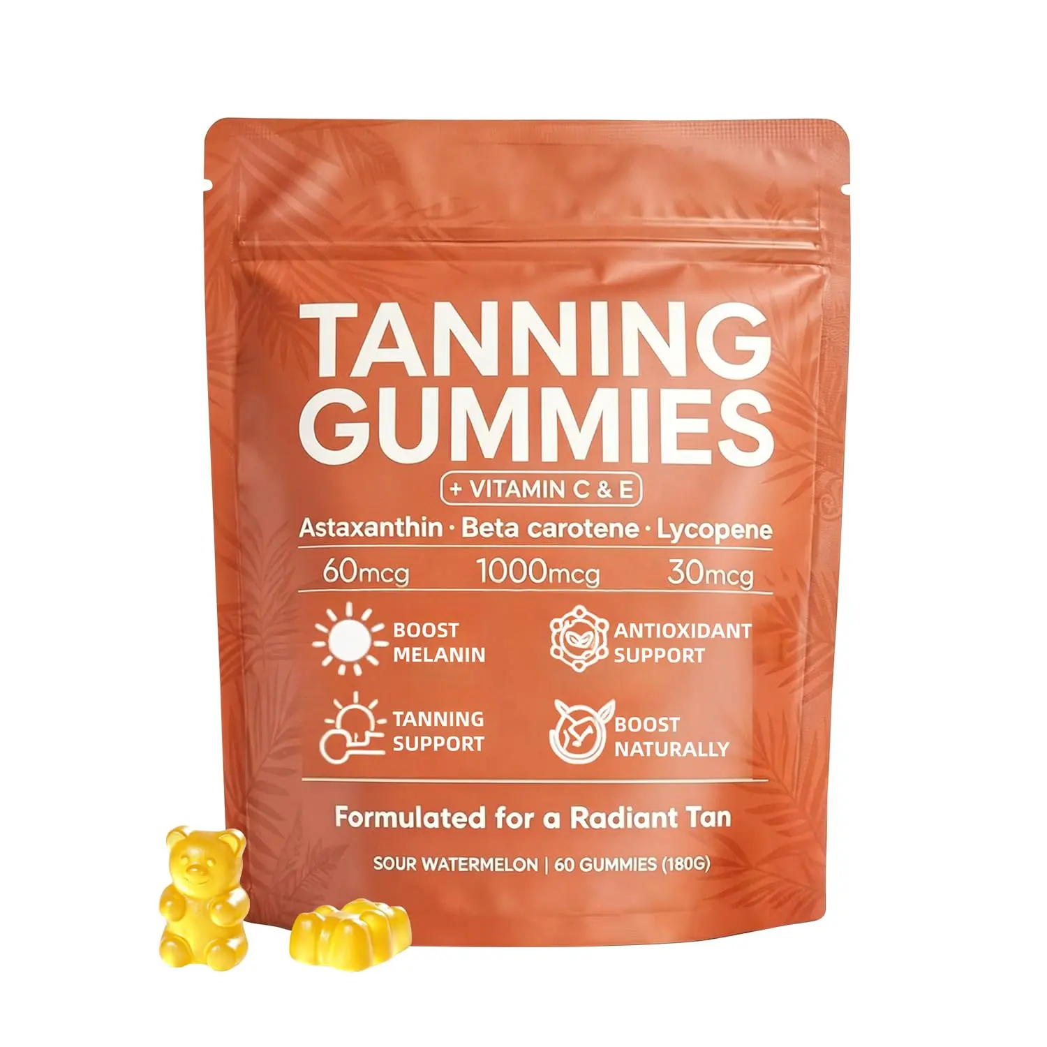 Tanning Gummies Dietary Supplementfor RadiantTan Natural Tan Support Melanin Boost60 Gummies Vitamin Edible Fitness Bathroom