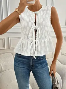 Women's Plain Tie Front Tank Top, Casual Sleeveless Top for Summer, Ladies Clothes for Daily Wear