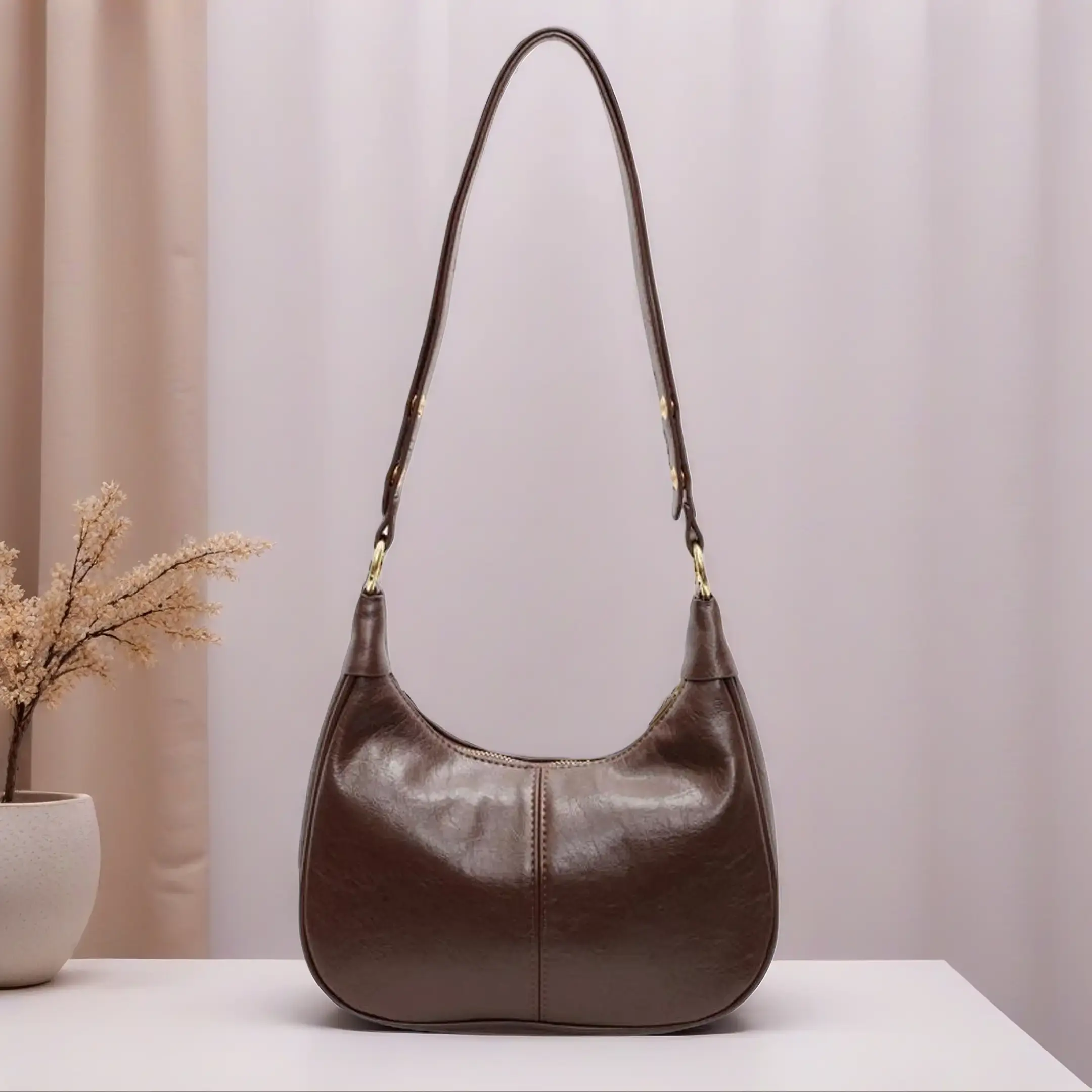 Maxoner Women's Crescent Crossbody Bag, Fashionable Solid PU Leather Dumpling Shoulder Handbag, Elegant Clutch Purse for Work & Everyday Use, Fashionable Crossbody Bag, Bags For Everyday travelessentials