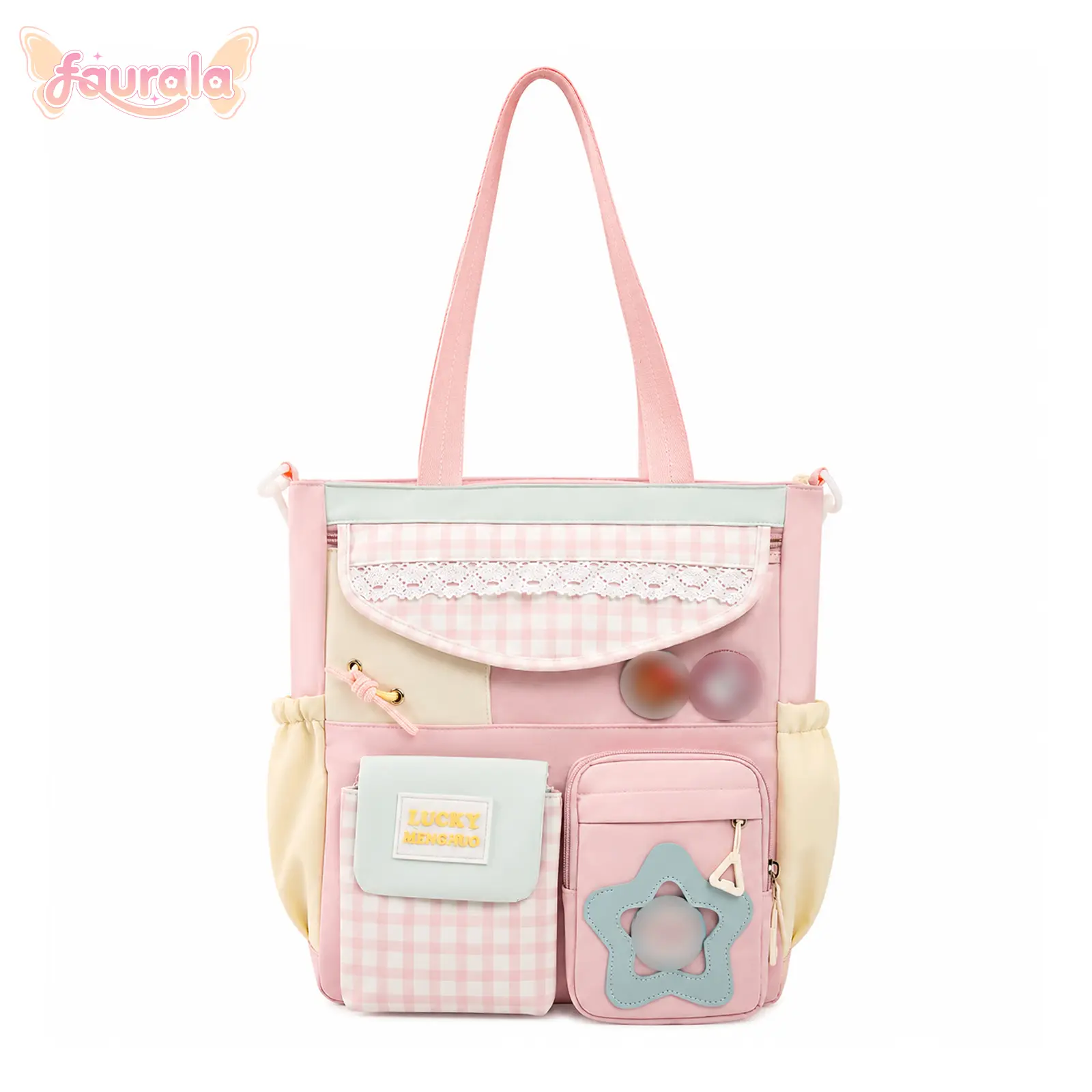 FAURALA Colorful Multi-Pocket Large Capacity Shoulder Tote Bag, Trendy Patchwork Handbag with Outer Pockets & Top Handles, Vibrant Casual Carryall features a spacious interior Perfect as back to school bag, everyday statement piece for the young