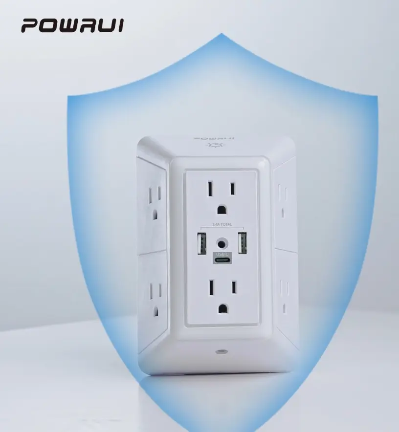 Wall Mount Outlet with Light, Power Socket Extender Joule Protection for Home Office Travel, Multifunctional Socket,back to school,back to school haul