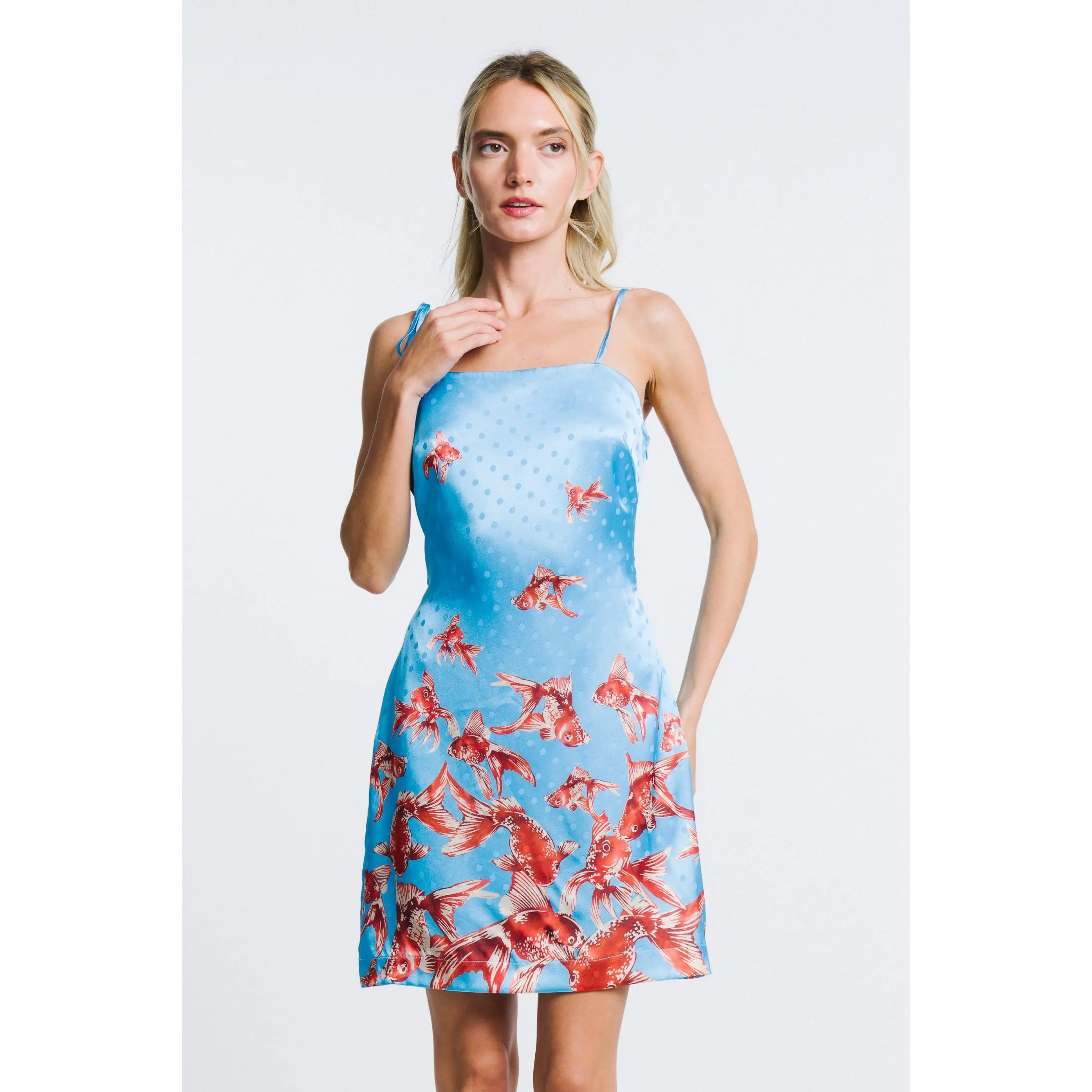 Franco Goldfish Print Satin Mini Dress