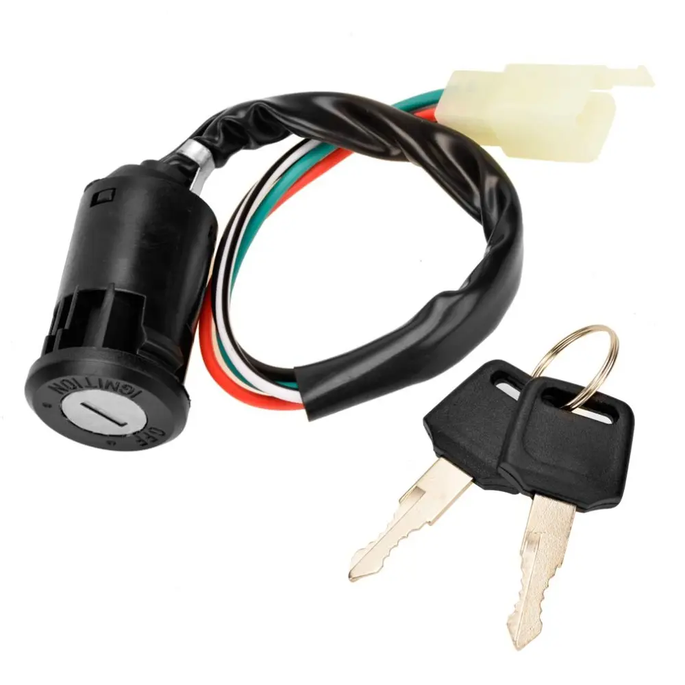 4-Wire Pin Ignition Start Switch - Motorcycle & ATV Locks & Security Part, Compatible with Tao Tao, Coolster, Sunl, Roketa, Kazuma 50cc-125cc 4 Wheelers, 110cc ATV, Pit Dirt Bikes, with Wire Connector, Bike Parts (Check Before You Buy It)