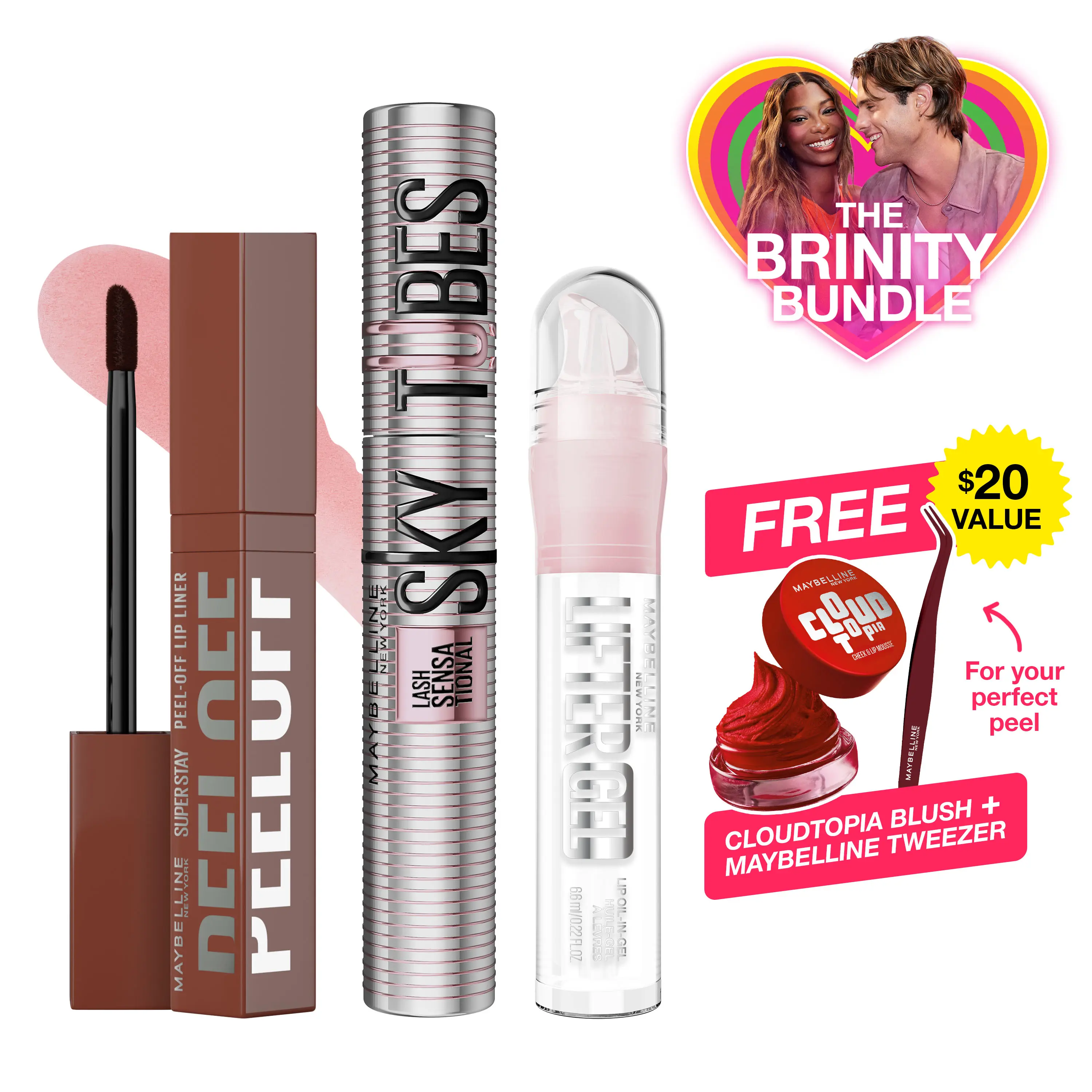 The Brinity Bundle, Sky Tubes Tubing Mascara, Peel-Off Liner, Lifter Gel Mintini, Get Free Cloudtopia