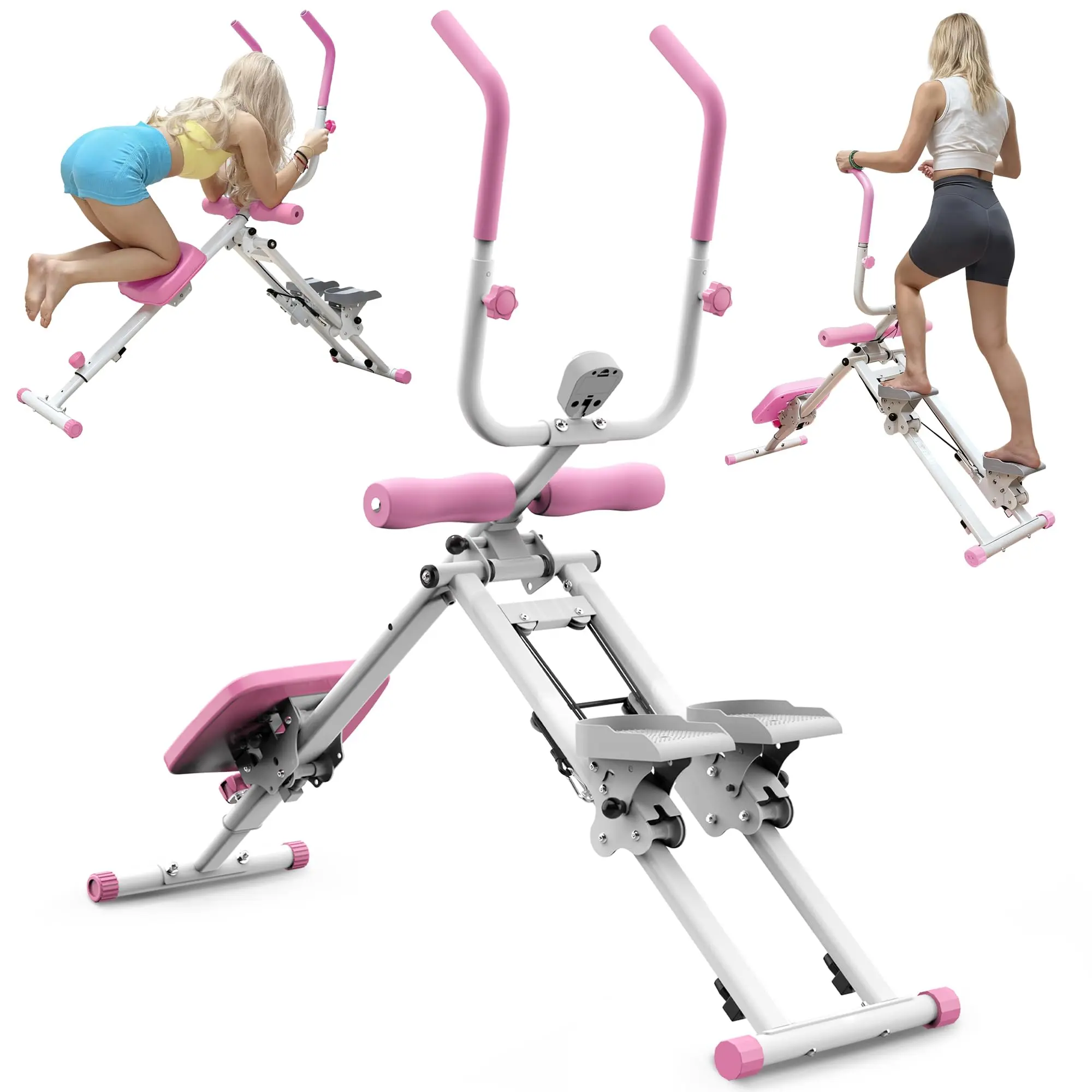 KRYOSAUR 2-in-1 Under Desk Elliptical & Ab Glider Machine - Pink Foldable At Home Gym Equipment, Low-Impact Home Stair Stepper with LCD Display for Cardio Workout Station Glute Trainer 160 pounds girl treadmill walking pad