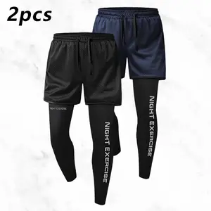 Men's stylish sports pants, featuring mesh shorts with leggings underneath for a sporty casual look. The mesh fabric quickly wicks sweat, keeping you dry and comfortable. The drawstring waistband allows for easy adjustment and a snug fit. Suitable for gym