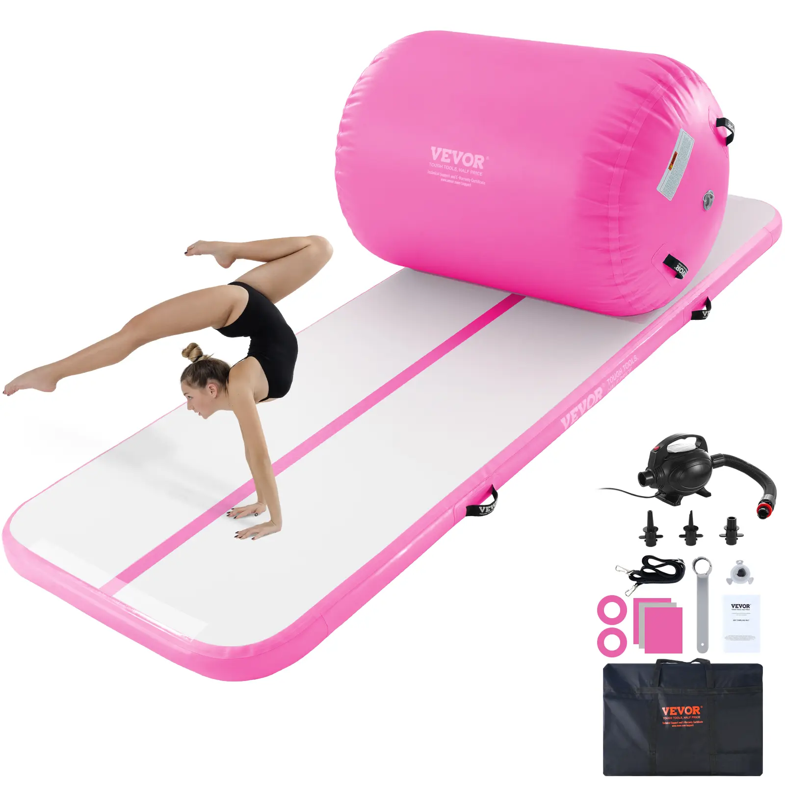 【summerfinds】VEVOR Inflatable Gymnastics Air Mat Set, 2 PCS Tumbling Mat, Tumble Track with Electric Pump, Air Roller Barrel Gymnastics Equipment, Training Mats for Home Use/Gym/Yoga/Cheerleading/Beach/Park/Water
