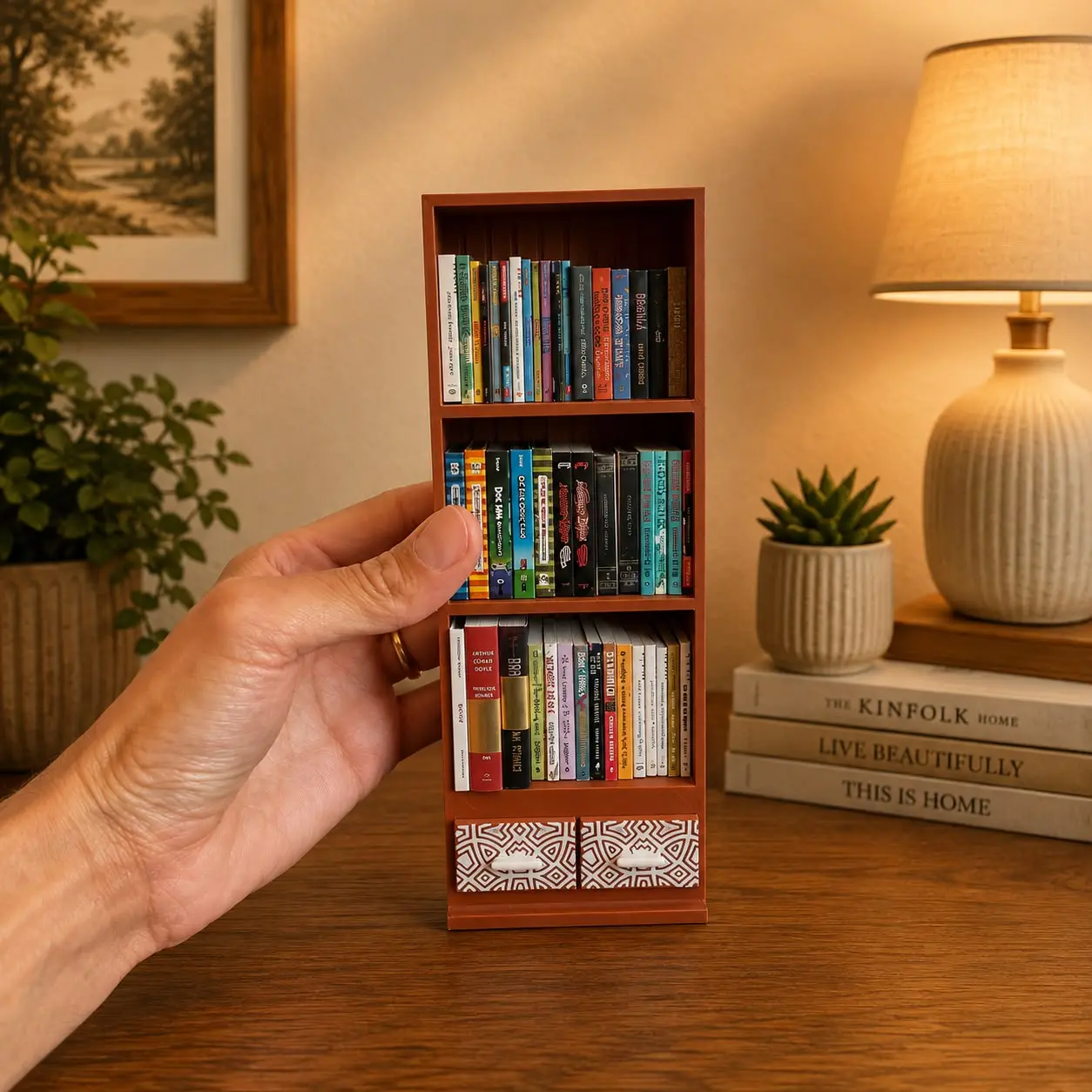 Small Bookshelf 3D Printed  in White Brown Black Pink Purple Blue Yellow Made of PLA Material for Home Decor