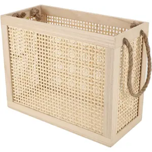 Wooden Basket with Jute Rope Handles Basket Magazine Basket Large Wicker Baskets for Home Organizing Laundry (Original)
