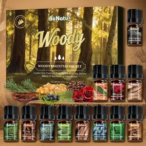 Benatu Woody Essential Oils Set- Sandalwood, Cedarwood, Teakwood, Rosewood, Forest Pine Fragrance Scented Oils  for Diffuser Candle Soap Making 12Pcs