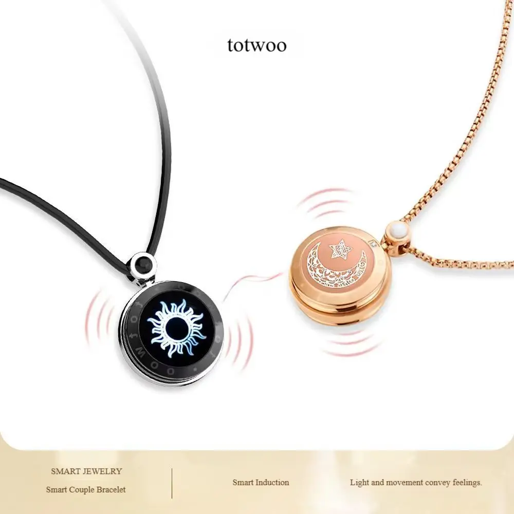 totwoo Sun and Moon Lovers Sensory Couple Necklace Pendant - A Pair of Smart Interactive Valentine's Day Gifts for Couples Across Distances