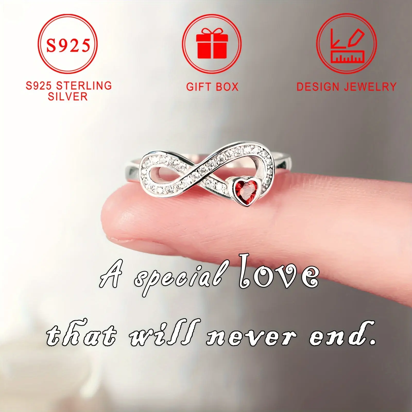 925 Sterling Silver Infinity Ring, Heart-Shaped Cubic zirconia Mother Daughter Friendship Band, Elegant & Simple Style, High-Quality Fashion Jewelry For Daily Wear & Gifts For Women, Comes With Gift Box