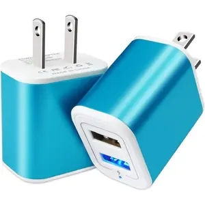 USB Plug in Wall Charger,  Block, 2Pack  2.1A  Charge Dual Port Power Adapter Cube Box Brick Base Compatible with Phone, Pad, , , , Kindle Fire, Blue,  USB - Blue