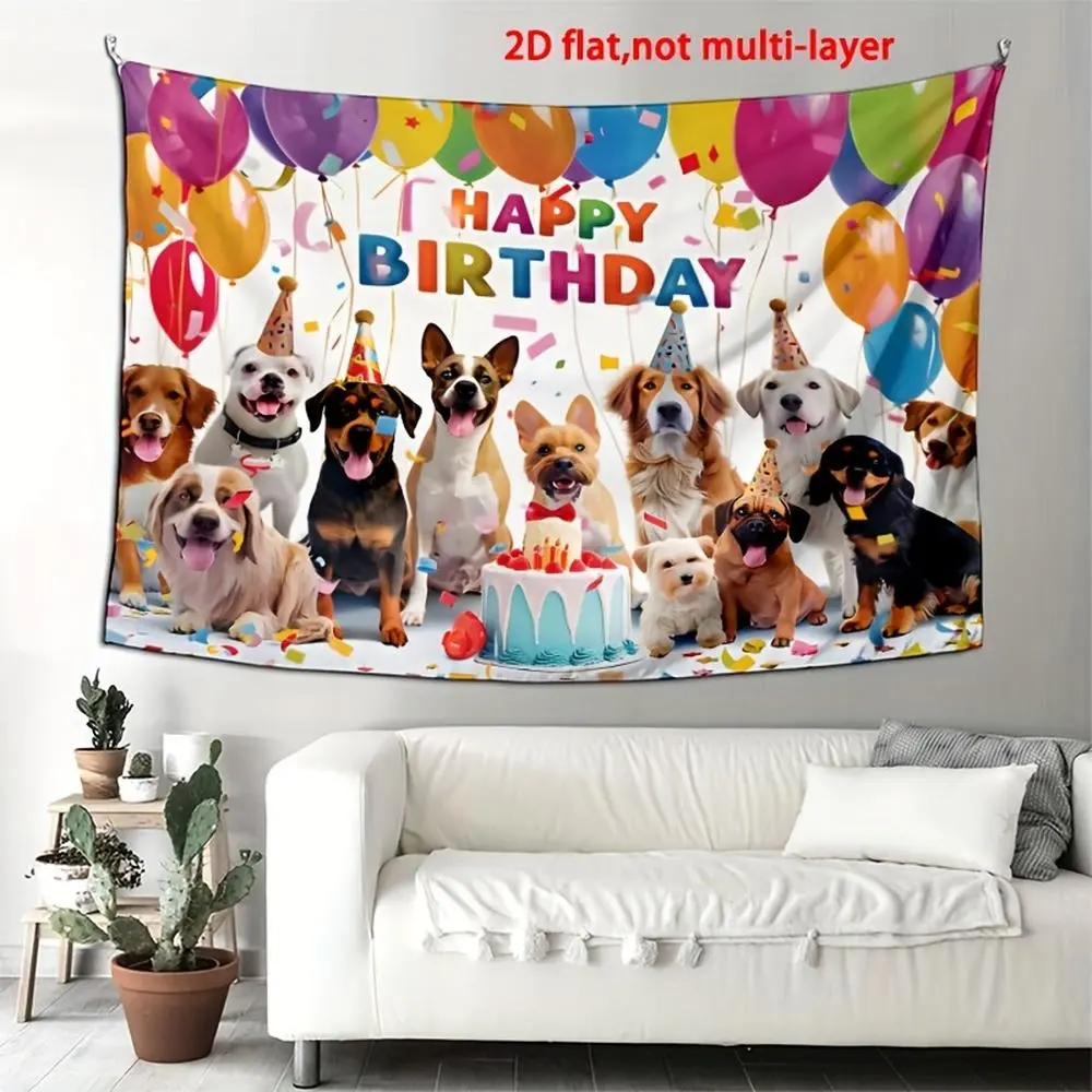 1pc 2D Flat , Dog Happy Birthday Polyester Backdrop Cloth Puppy Dog Birthday Backdrop Banner Photography Background Dog Owner Birthday Party Decoration Supplies Wall Decor Room Decor Garden Decor Phot