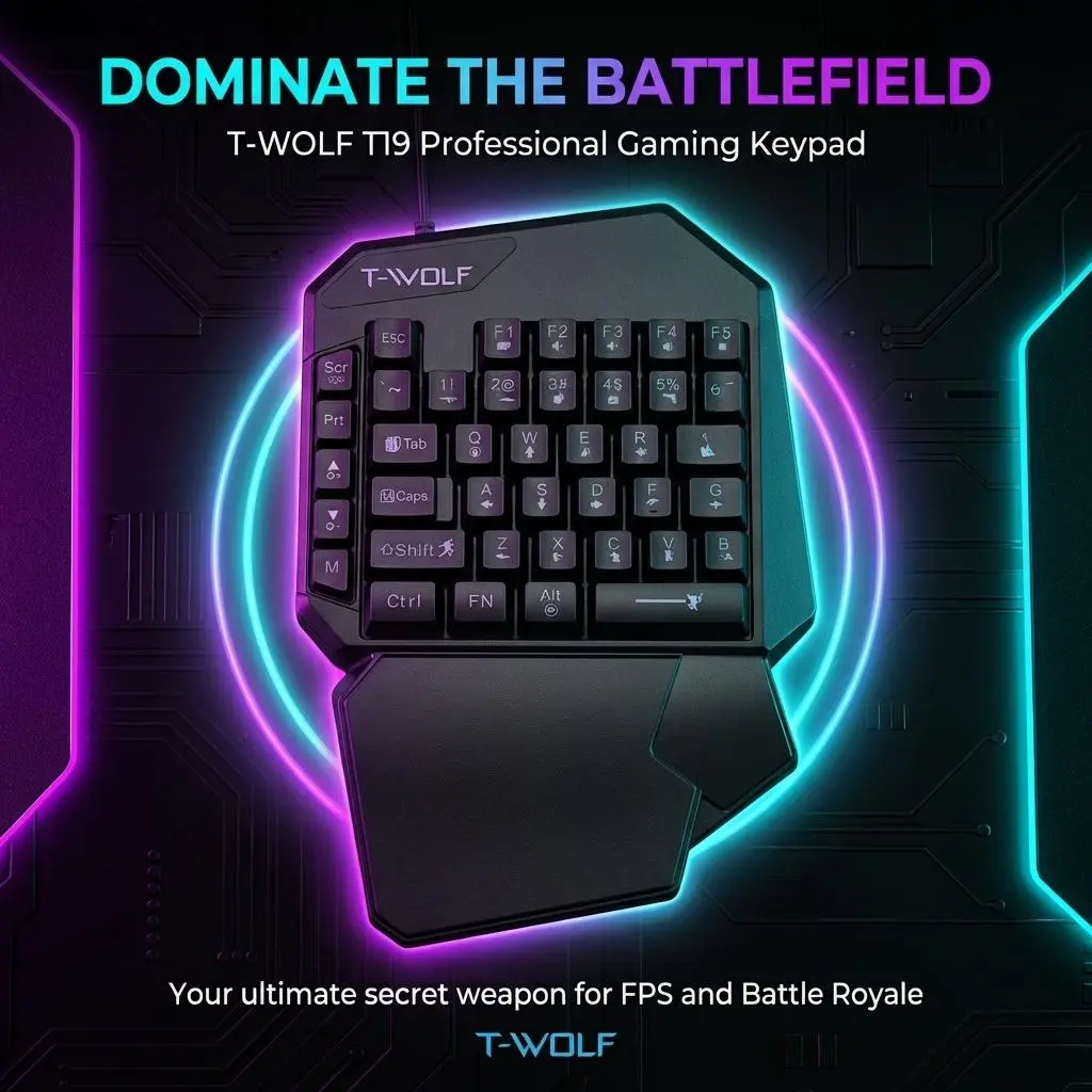 T19 Gaming Keyboard with Vibrant RGB Backlighting for Immersive Atmosphere, Ergonomic Integrated Wrist Rest to Reduce Hand Fatigue During Long Gaming Sessions