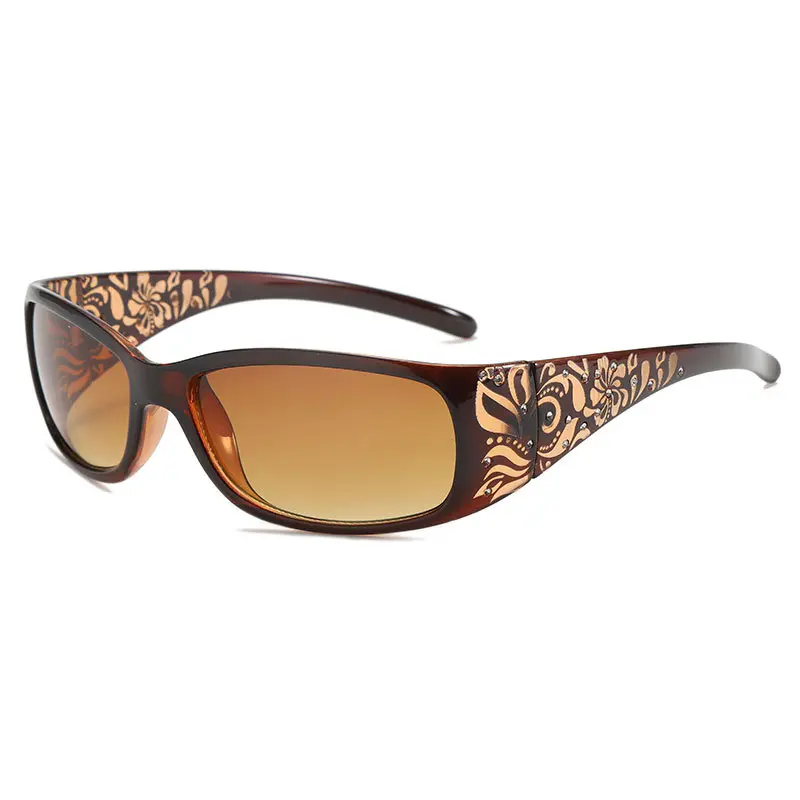 Fashion Y2K Polarized SunGlasses for Women Rhinestone Wrap Around Rectangular Glasses