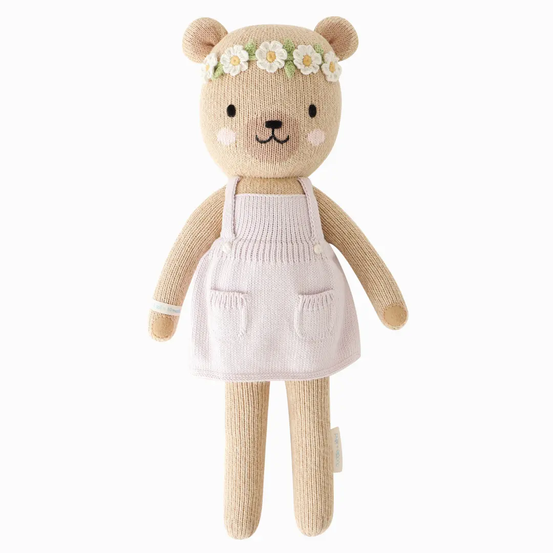 cuddle+kind Olivia the honey bear 13" hand-knit doll - 1 doll = 10 meals, fair trade, heirloom quality, handcrafted in Peru, 100% cotton yarn