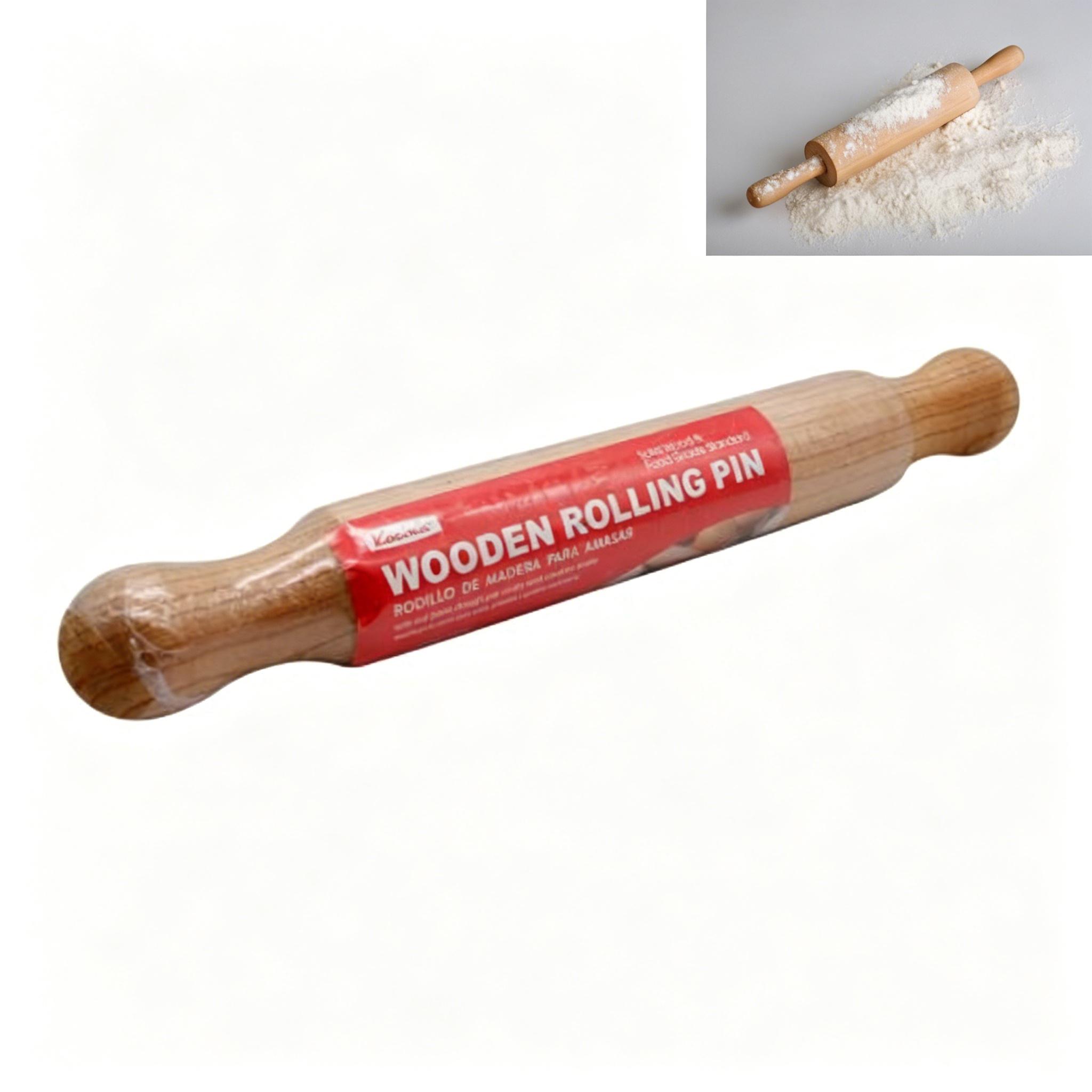 Non-stick wooden rolling pin with ergonomic design that reduces hand fatigue for bakers.