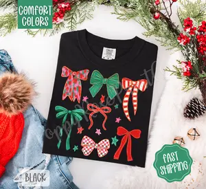Christmas Bows Comfort Colors, Trendy Women's Holiday Tshirt