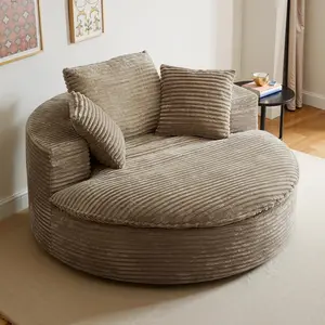 Round Boneless Couch, Cloud Sofa Bed with Memory Foam Sectional, No Assemble Required Modular Couch for Small Space, Includes 3 Pillows for Living Room, Dorm, Apartmen