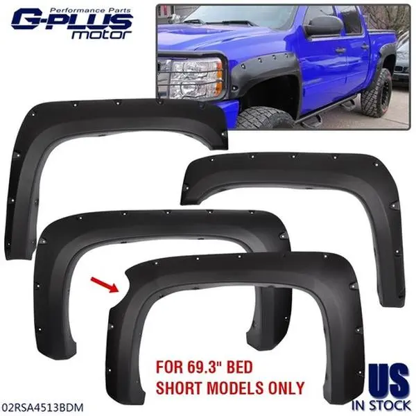 G-PLUS Automotive Pocket Rivet Bolt-Style Fender Flare Mud Flaps, 4pcs Polypropylene 69" Splash Guards for 2007-2013 Chevy Silverado 1500 Short Bed Vehicle Exterior Accessories