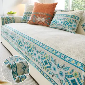 Bohemian Style Sofa Cushion, Soft Chenille Fabric, Non-Slip, Durable, Pet Friendly, All-Season Use, Living Room Protector, Sofa Cushion Cover