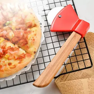 Halloween Wooden Handle Stainless Steel Pizza Cutter, Single Wheel Pizza Cutting Knife, Baking Kitchen Tool, Bread Slicer, Kitchen Cooking Accessories