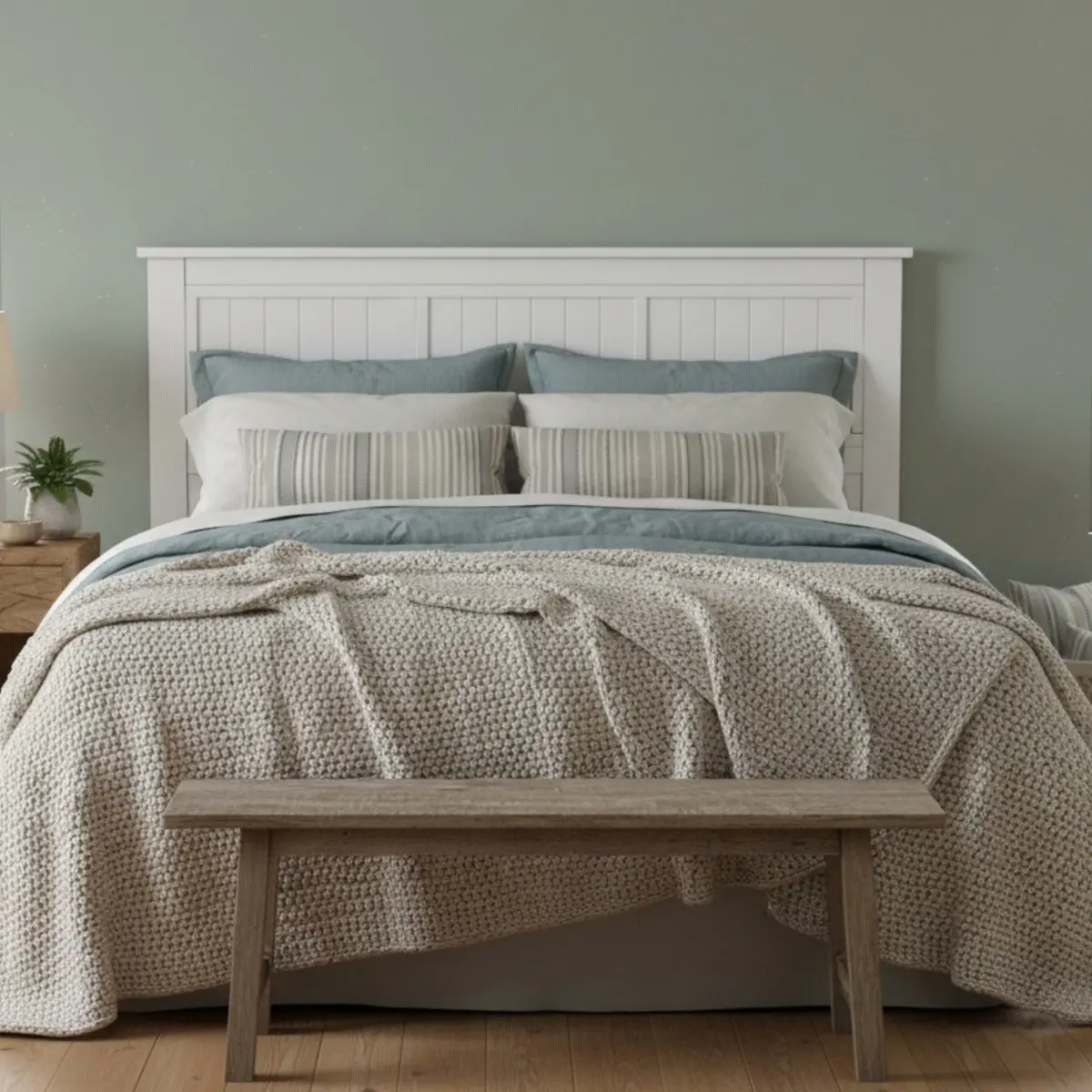 Walton White Vertical Pane Wood Queen Panel Headboard - Farmhouse-Casual Style, Poplar Solids, Shiplap Look, Universal Mount, Easy Assembly (Assembly Required), King-Size Compatible, 31.00 lbs, 62.52 x 2.17 x 43.90 in