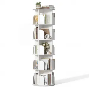 5-Tier 360° Rotating Freestanding Bookshelf Tower - Small Space Corner Bookcase, Lazy Susan Display for Bedroom, Living Room