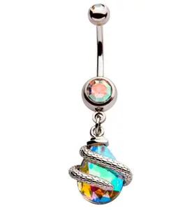 Serpent Teardrop Aura CZ Belly Button Ring