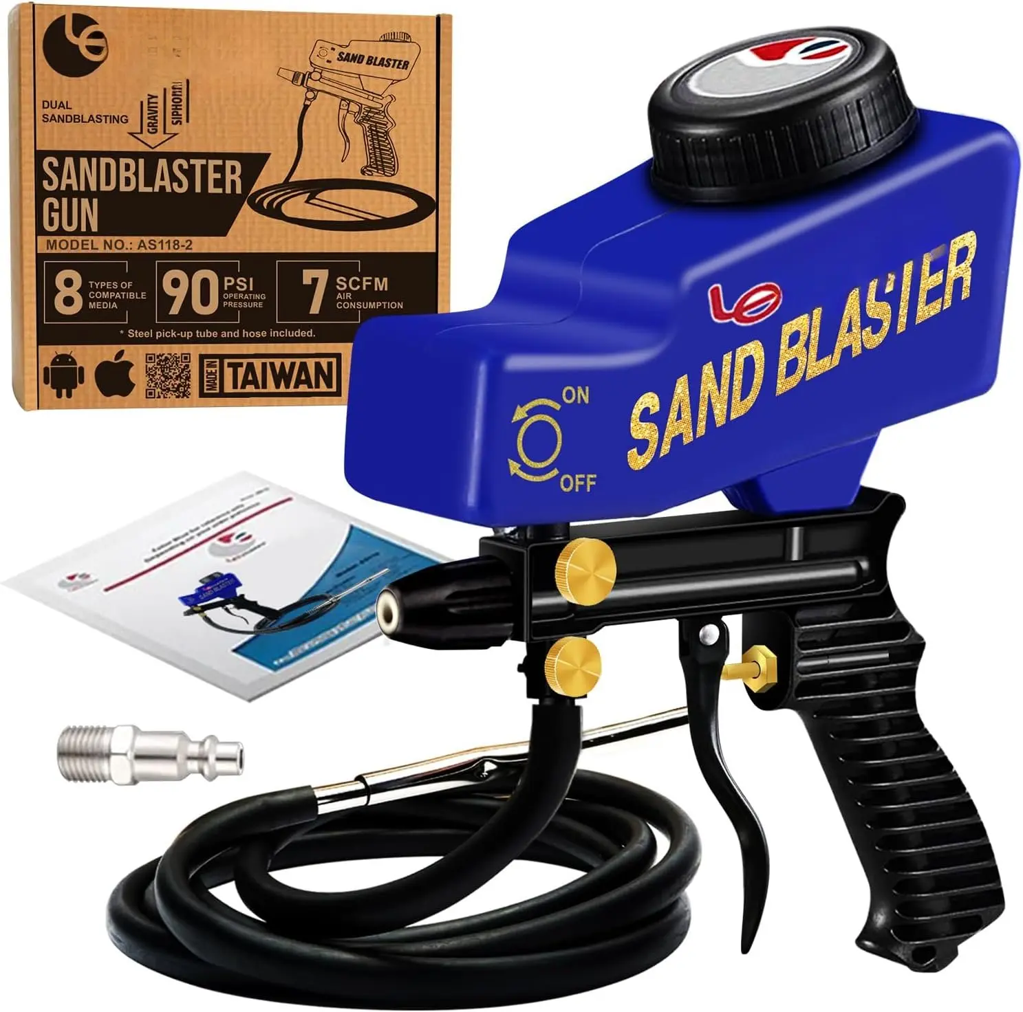 Portab Sandblaster  Kit, Air Compressor Sand Blaster,  & Rust Remover, Abrasive Media & Soda Blaster for Metal, , Automotive & DIY Surface Prep, AS118-2C