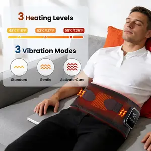 Back and waist heating and vibration massager, USB rechargeable LCD touch screen, 3-speed hot compress and vibration massage support belt, red light hot compress to relieve discomfort in the waist and abdomen, abdominal heating pad, Cordless Heating Belt