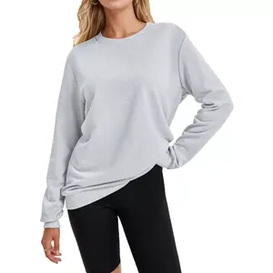ATHLECHIC Women's Crew Neck Long Sleeve Hoodless Oversized Pullover Trendy Tunic Tops Sweatshirt Light Gray Medium