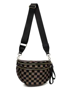 Spacious Checkered Plaid Checkerboard Crossbody Shoulder Bag, Casual Crossbody Bum Bag for Women, Checkered Handbags Wallets, Fanny Pack with Adjustable and Removeable Straps
