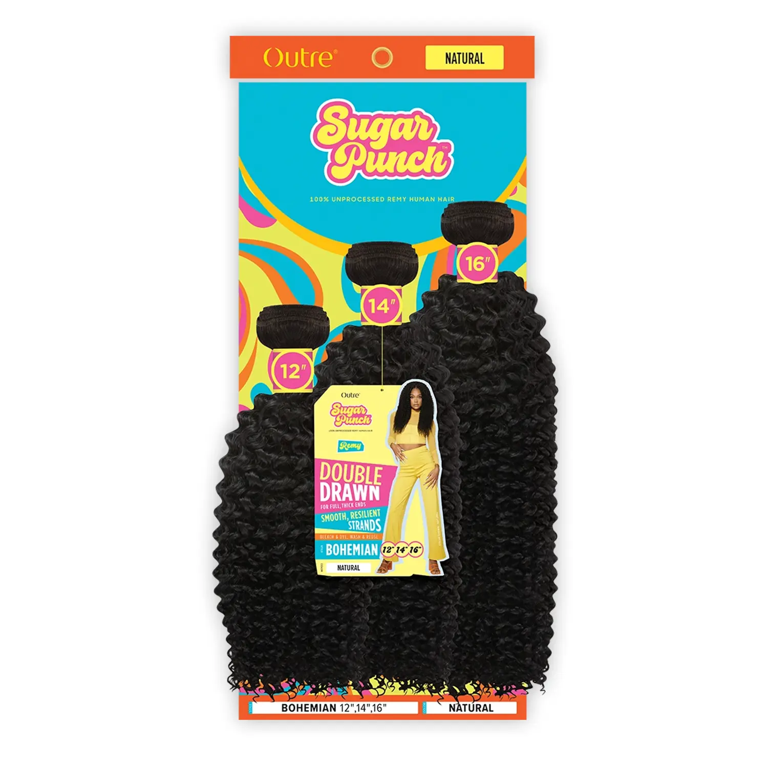 Outre Unprocessed Remy Human Hair Extension - Sugar Punch, 3 Hair Bundles, Bohemian Style, White-Glove Weft, Smooth Resilient & Long Lasting Bundles, 1-Directional Cuticles for Tangle Resistance, Bleach & Dye Friendly