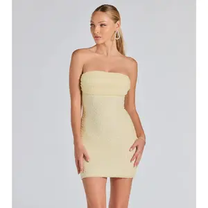 Lena Strapless Bodycon Beaded Mesh Mini Dress
