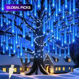 192 LED Meteor Shower Christmas Lights, USB Hanging Icicle String Lights, 8 Strands, LED Landscape Lighting, Outdoor Twinkle Lights, Outdoor Wedding Party Decorations