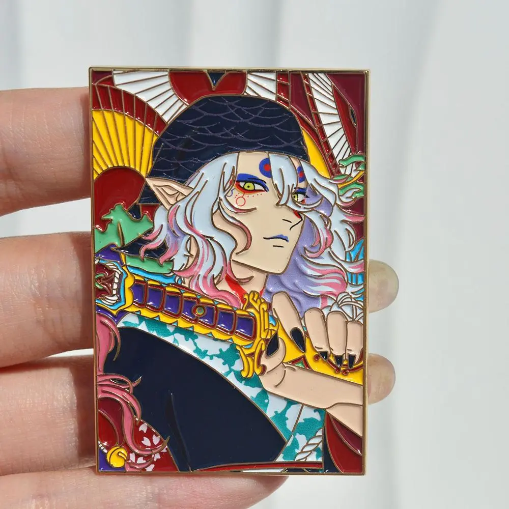 Anime Mononoke Cosplay Brooch Cartoon Character Enamel Metal Badge Costume Rectangle Corsage Pins Jewelry Backpack Accessories