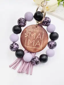 Silicone Leopard Print Beaded Wrist Keychain Pendant, DIY Name Leopard Fringe Hand Ring Keychain, PU Tassel Hanging Decor, Trendy Cute Keychain, Keychain For Purse